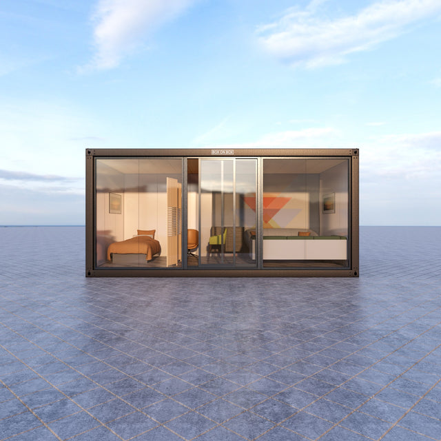 Exhibition module with glass section / door 18 m2