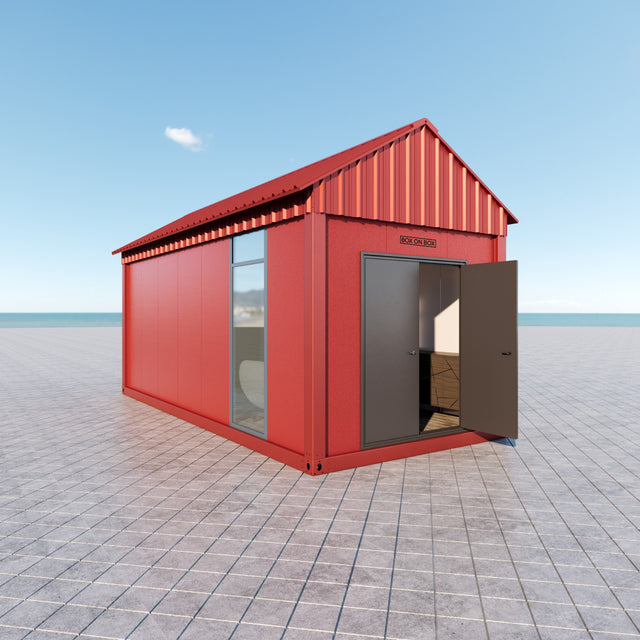 Storage shed with smooth panel / glass section / door 18 m2