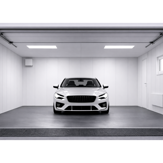 Dubbelgarage – Sadeltak – WPC – Dubbelport