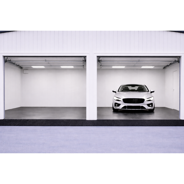 Dubbelgarage – Sadeltak – WPC – Singelportar