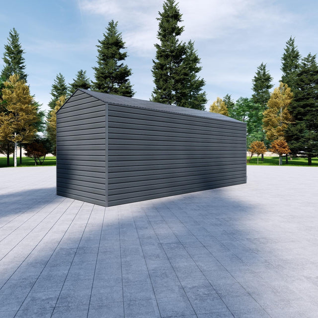 Attefallshus med WPC-panel, panoramafönster, sadeltak 24 m2