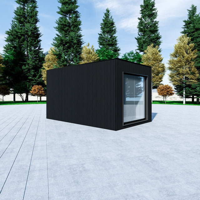 Friggebod med WPC-panel, panoramafönster, glasdörr 15 m2
