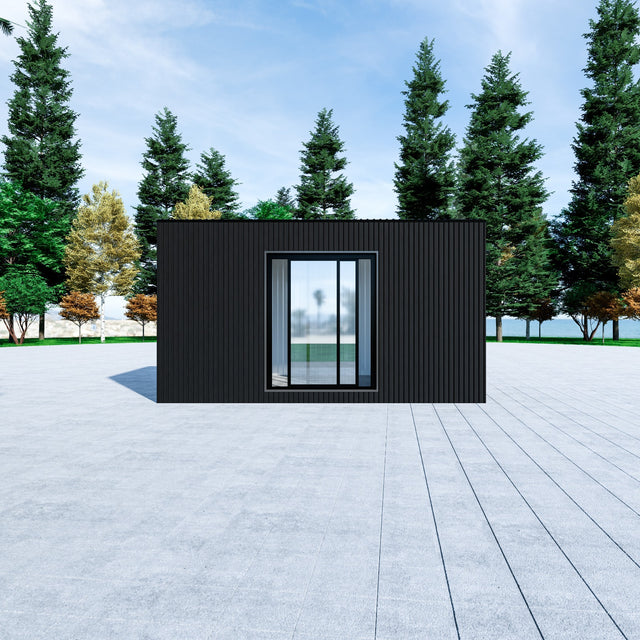 Friggebod med WPC-panel, panoramafönster, glasdörr 15 m2