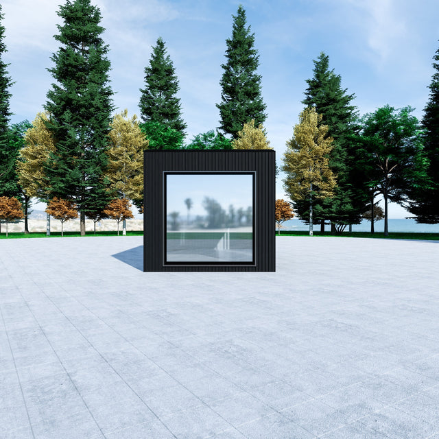 Friggebod med WPC-panel, panoramafönster, glasdörr 15 m2