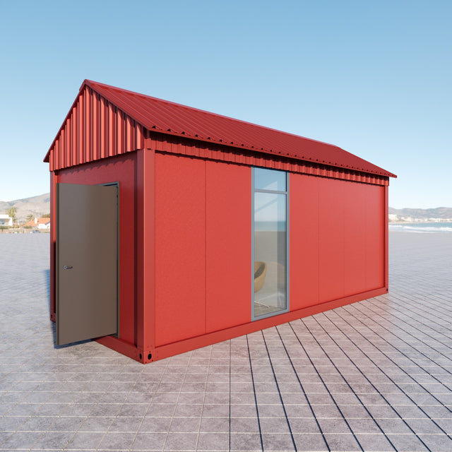 Storage shed with smooth panel / glass section / door 18 m2