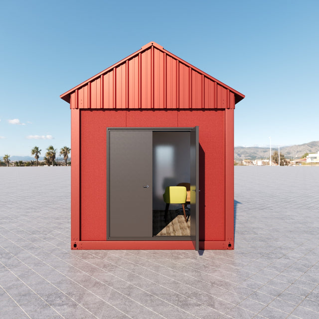 Storage shed with smooth panel / glass section / door 18 m2