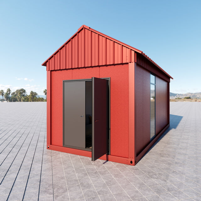 Storage shed with smooth panel / glass section / door 18 m2