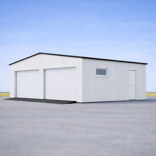 Dubbelgarage – Sadeltak – WPC – Singelportar