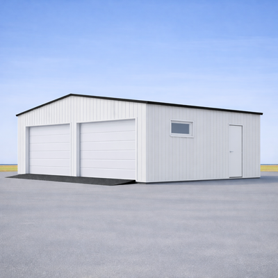 Dubbelgarage – Sadeltak – WPC  – Singelportar