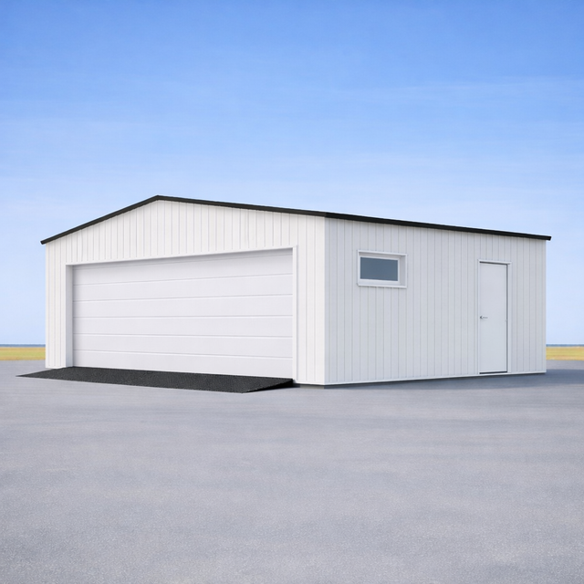 Dubbelgarage – Sadeltak – WPC – Dubbelport