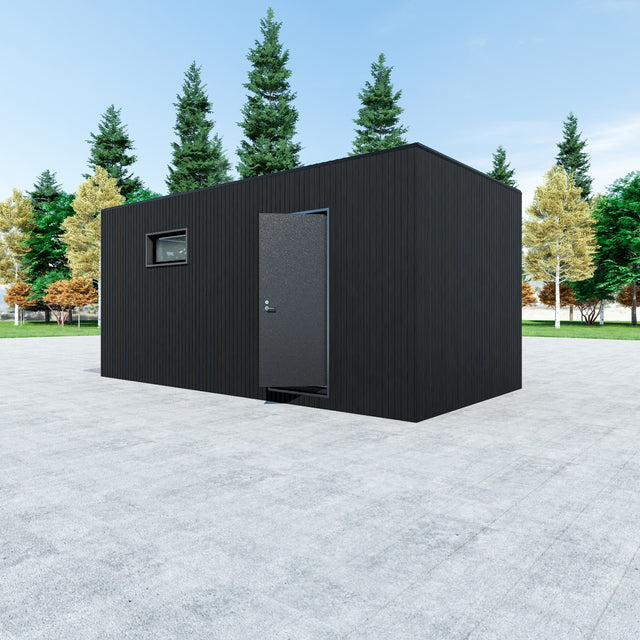 Enkelgarage med rullport, WPC panel, dörr, fönster 18 m2