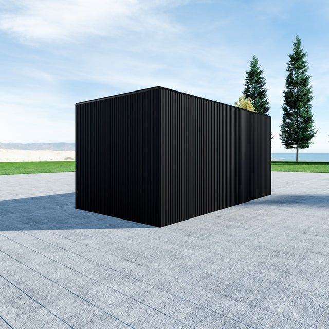 Enkelgarage med takskjutsport, WPC-panel, dörr, fönster 18 m2