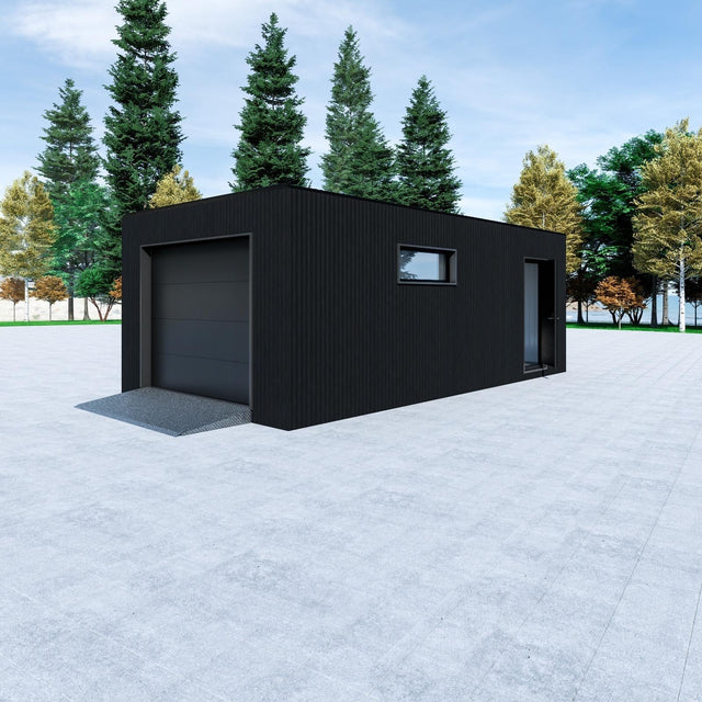 Garage med takskjutsport, WPC panel, dörr, fönster 30 m2