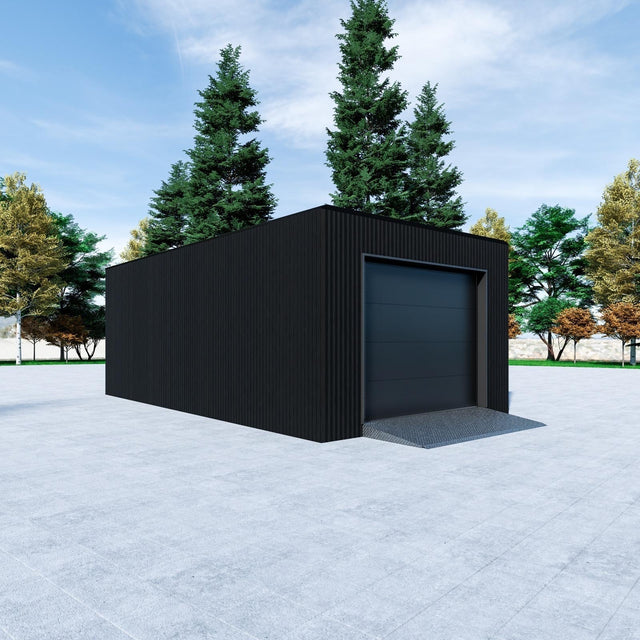 Garage med takskjutsport, WPC panel, dörr, fönster 30 m2