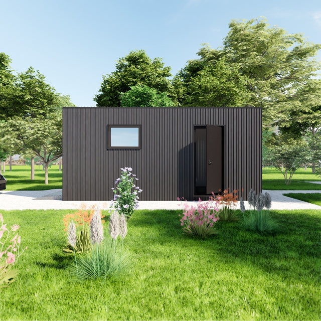 Garage med elektrisk rullport, WPC panel, dörr, fönster 20 m2