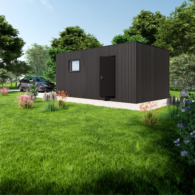 Garage med elektrisk rullport, WPC panel, dörr, fönster 20 m2